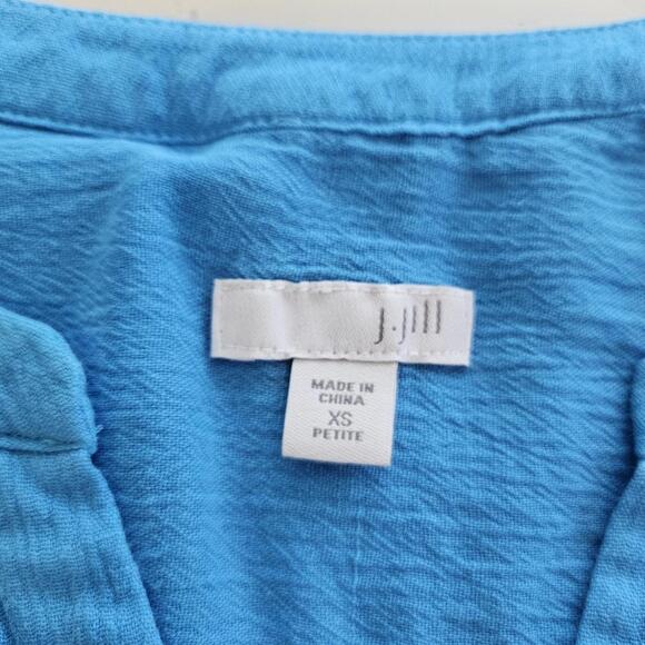J. Jill XS Petite Blue Gauze Cotton Henley Tunic 3/4 Sleeve Hi/Low Hem Blouse - Picture 2 of 7